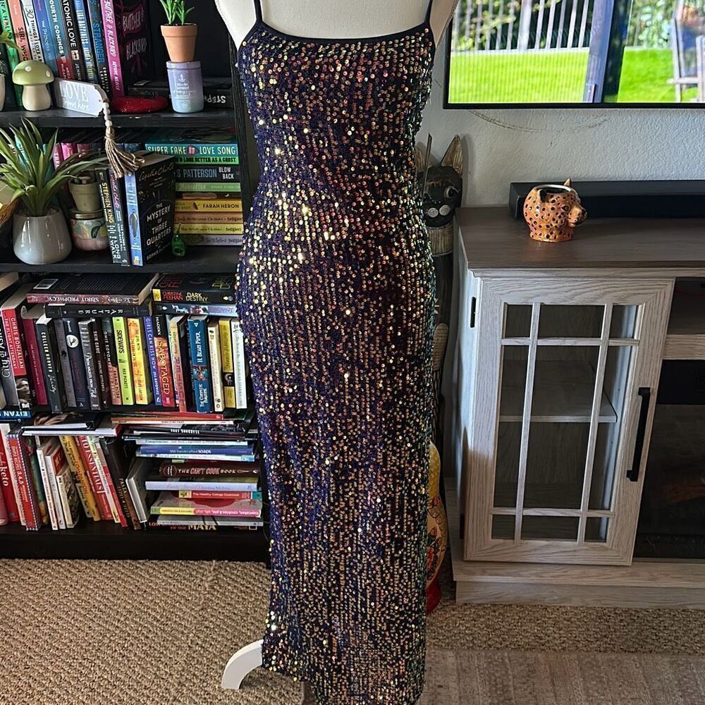 Wild Fable Size XS sequin and Blue Dress Fitted Formal Gown NWT